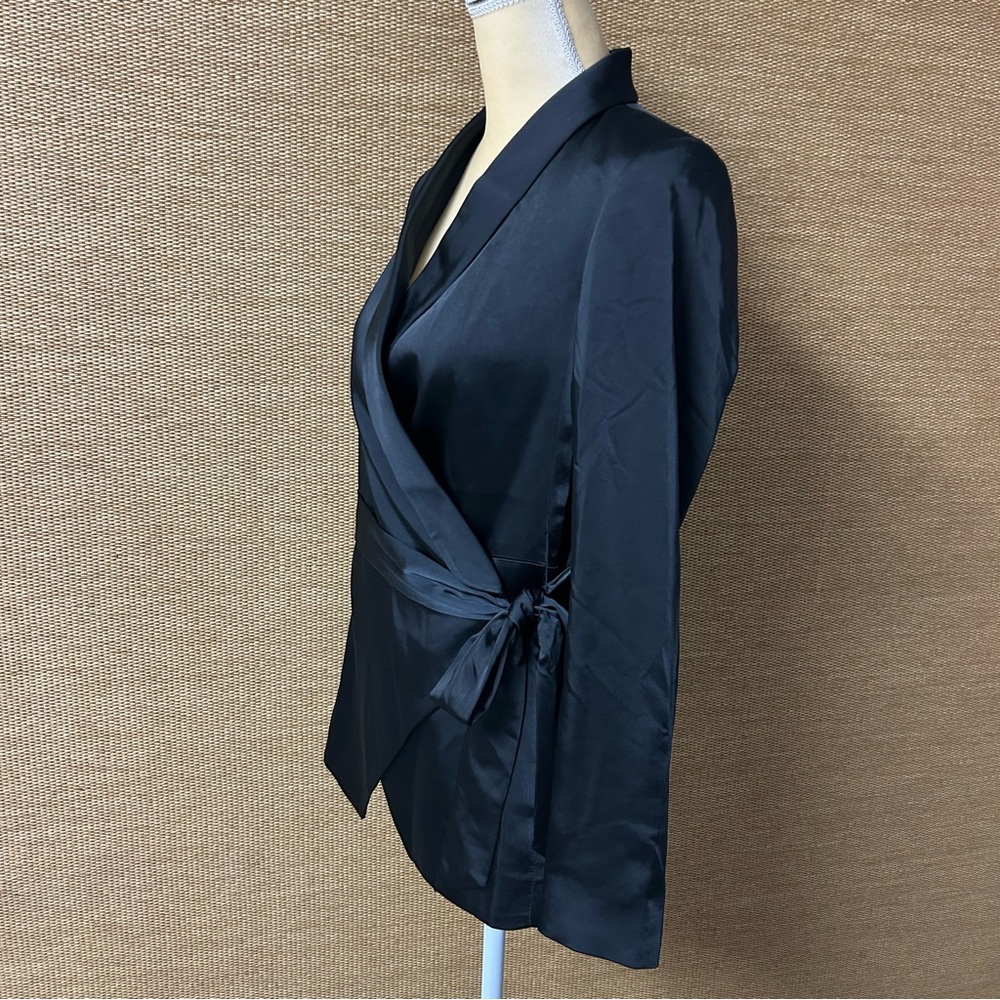 Express Wrap Blazer Womens S Black Side Tie Lined Chic Career Business Office - Picture 3 of 13
